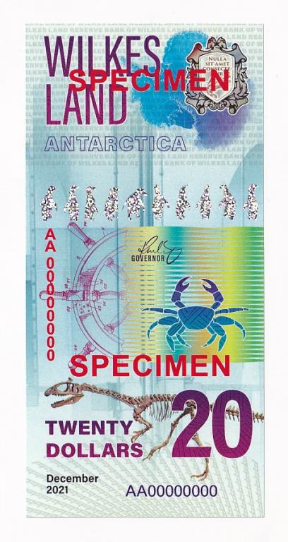 Земля Уилкса Антарктика Образец 20 долларов 2021 SPECIMEN UNC (35232)