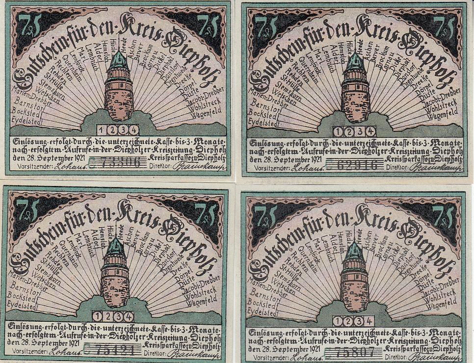 Германия Полный набор 4 нотгельда 1921 год Bremen Свинья AUNC/UNC (21738)