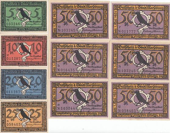 Германия Полный набор 10 нотгельдов 1921 год Merseburg UNC (21421)