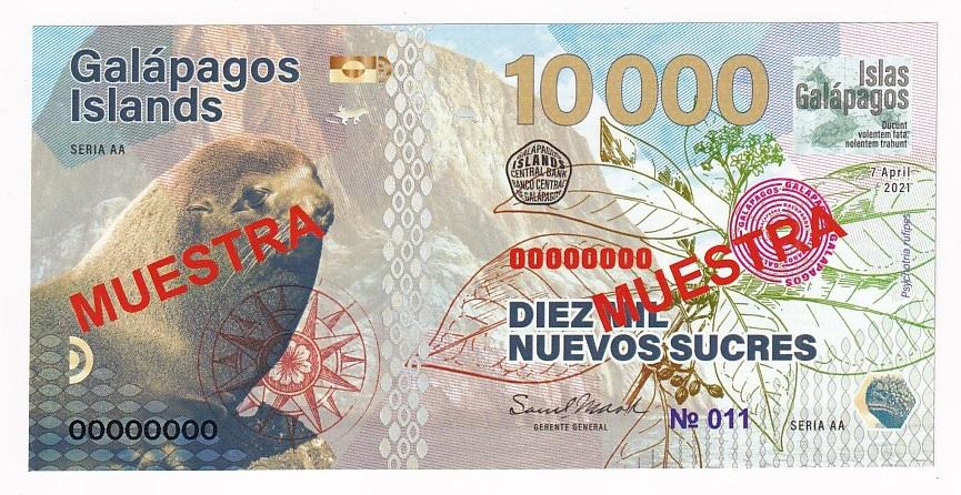 Галапагосские острова Полимерная Бона ОБРАЗЕЦ 10000 новых сукре 2021 Пластик ... UNC (34587)