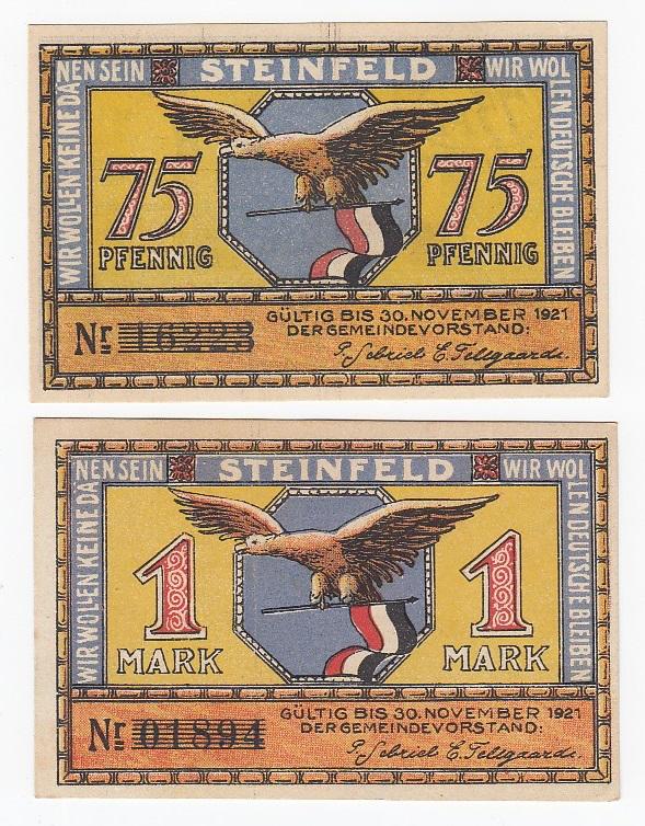 Германия Полный набор 2 нотгельда 1921 год Steinfeld UNC (21742)