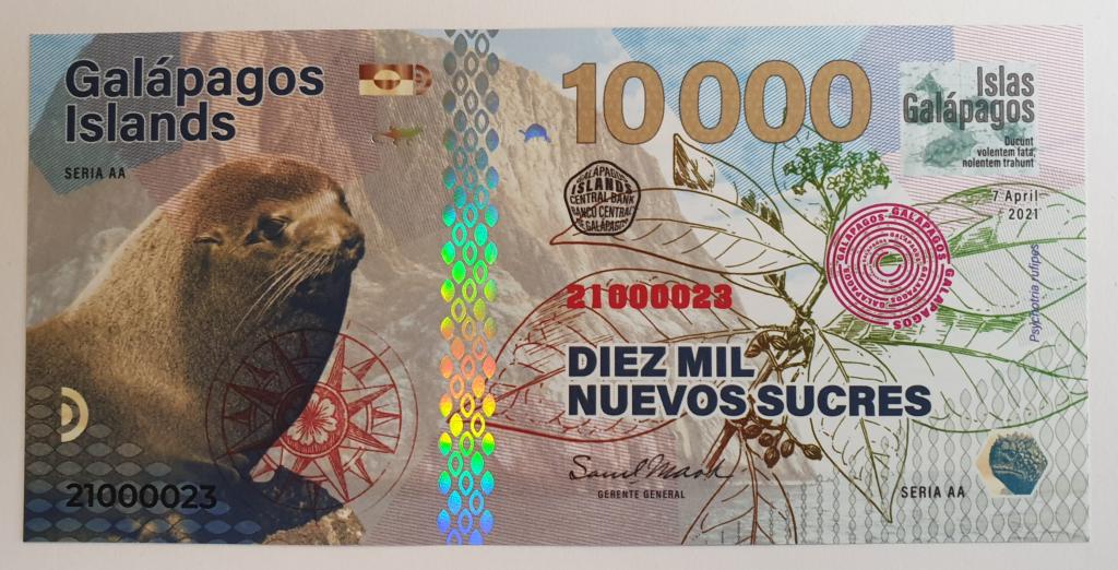 Галапагосские острова Полимерная Бона 10000 новых сукре 2021 Пластик Птица На... UNC (34581)