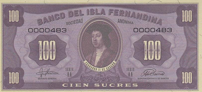 Остров Фернандина Банкнота 100 сукре 2016 год Корабль Парусник UNC (18631)