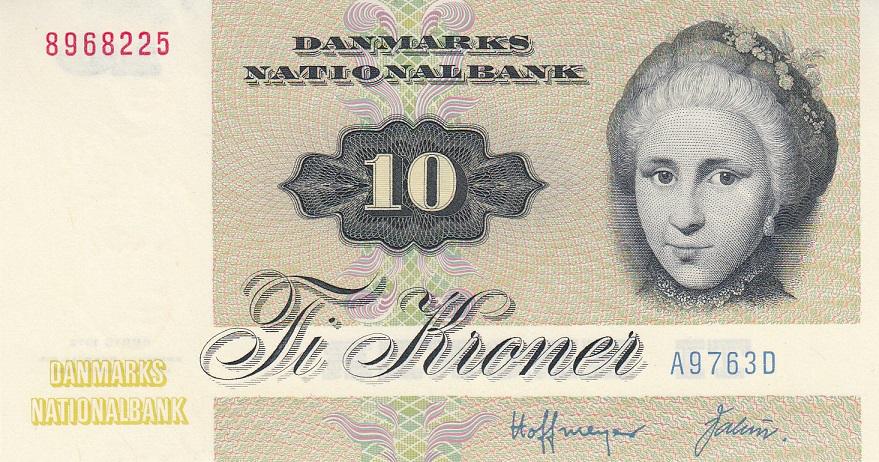 Дания Банкнота 10 крон 1976 год (2-й тип подписи) UNC (18664)