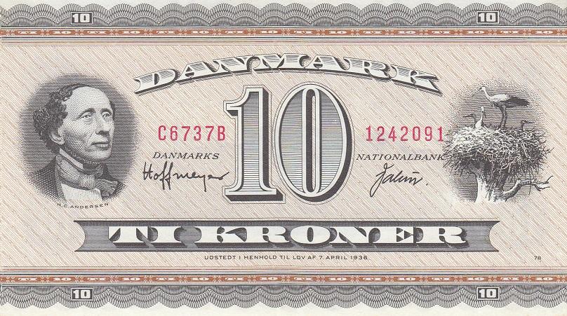 Дания Банкнота 10 крон 1972 - 1973 год 3-й тип подписи UNC (18927)