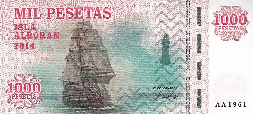 Остров Альборан Бона 1000 песет 2014 год Фрегат и Цветок UNC (18178)