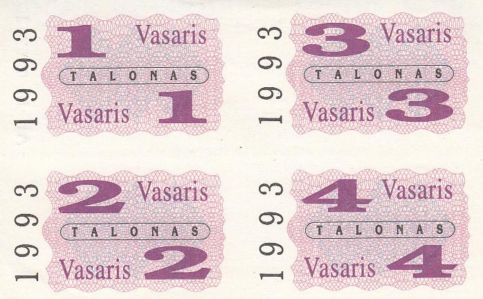 Литва Блок 4 хлебных талона 1993 год XF+ (17144)