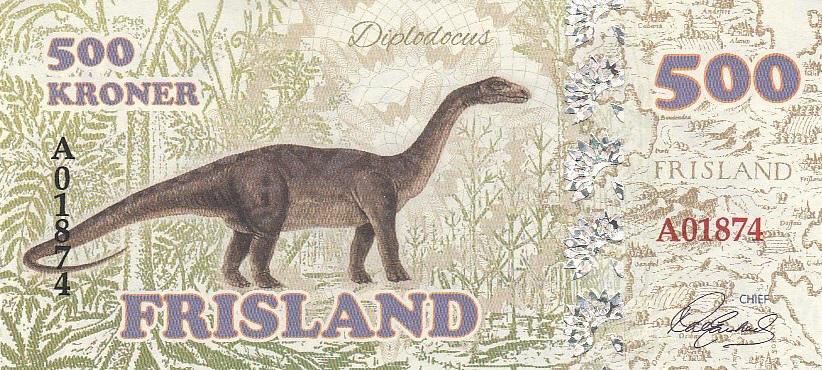 Фрисланд Бона 500 крон 2016 год Динозавр - Диплодок UNC (18275)