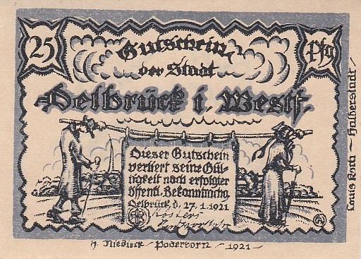 Германия Нотгельд 25 пфеннигов 1921 год UNC (17889)