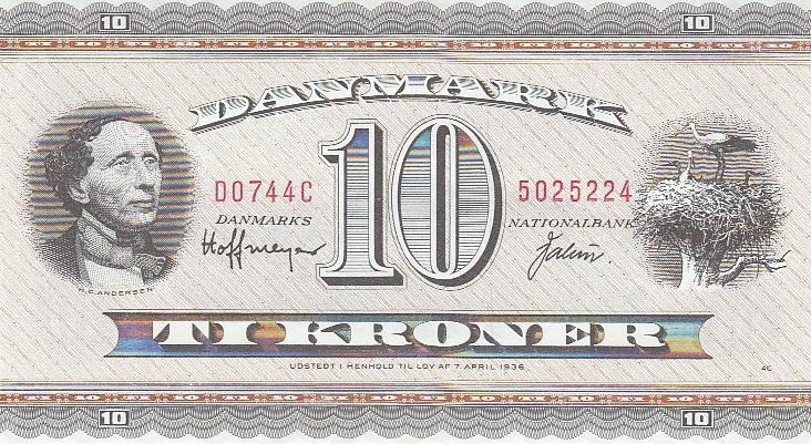 Дания Банкнота 10 крон 1974 год UNC (17076)