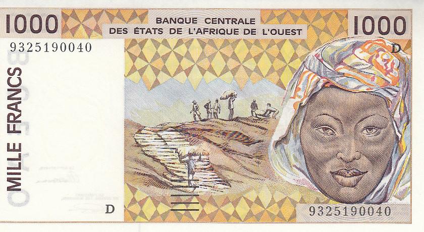 Западная Африка Банкнота 1000 франков 1993 год (Буква D - Мали) UNC (16645)