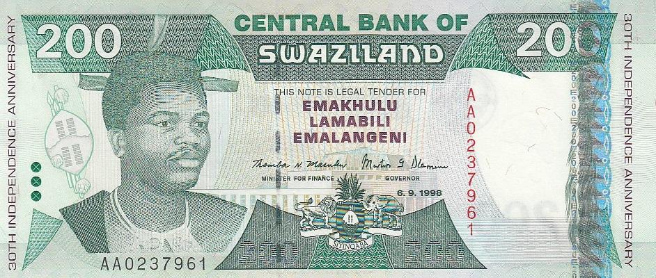 Свазиленд Банкнота 200 лилангели 1998 год UNC (16864)