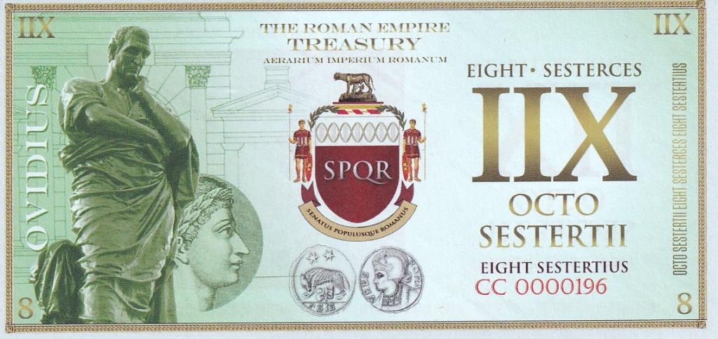 Италия 8 сестерций 2018 год Овидий в/з ромбы UNC (29919)