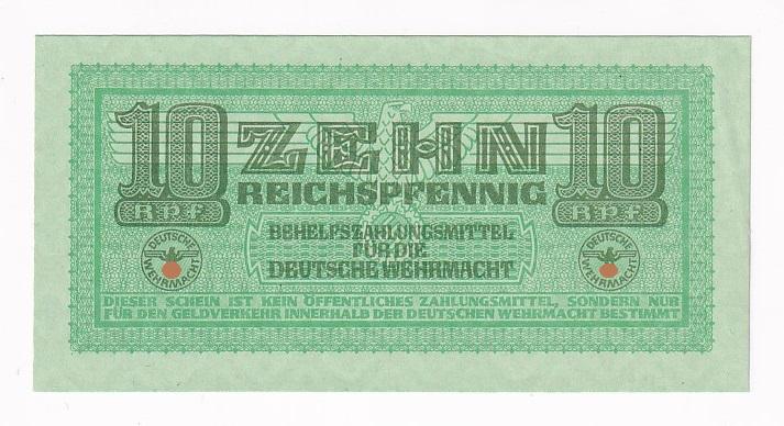 Германия Банкнота 10 рейхспфеннигов 1942 год XF+ (33684)
