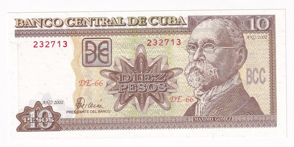 Куба Банкнота 10 песо 2002 год UNC (33731)