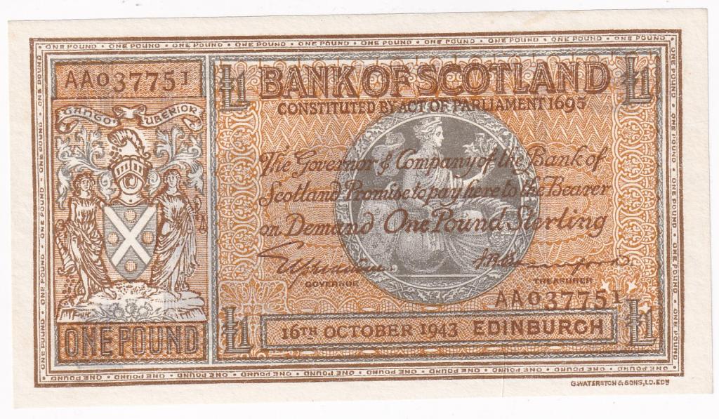 Шотландия Банкнота 1 фунт 1943 год UNC (31032)