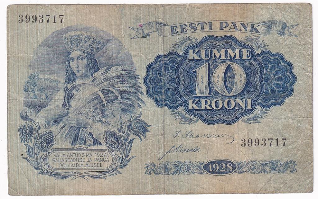 Эстония Банкнота 10 крон 1928 год №3993717 VF (29925)