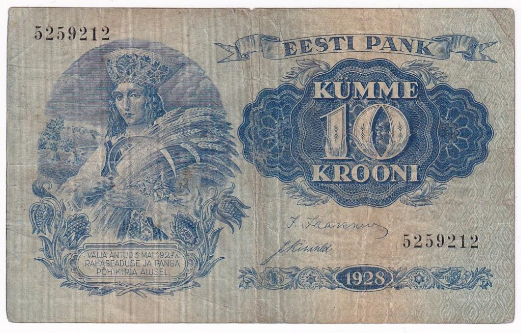 Эстония Банкнота 10 крон 1928 год №5259212 VF (29924)