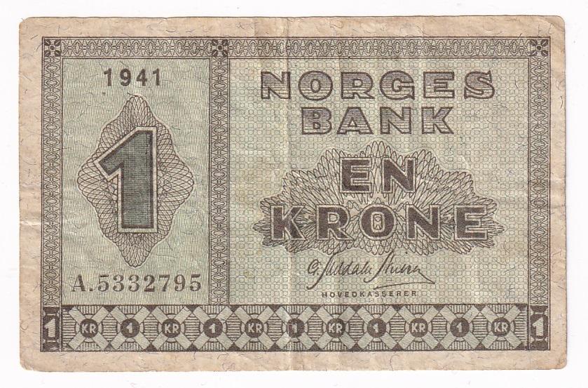 Норвегия Банкнота 1 крона 1941 год VF (30190)