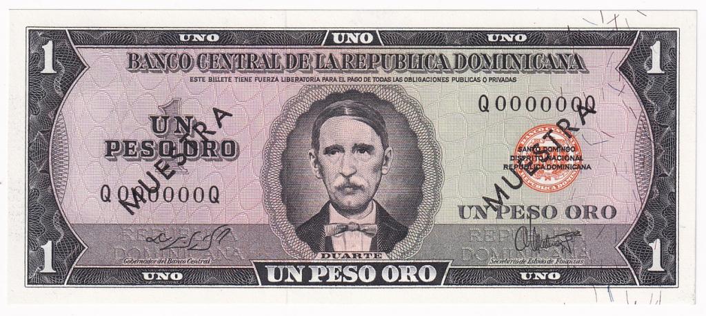 Доминикана Банкнота Образец 1 песо 1964 - 1973 год UNC (31396)