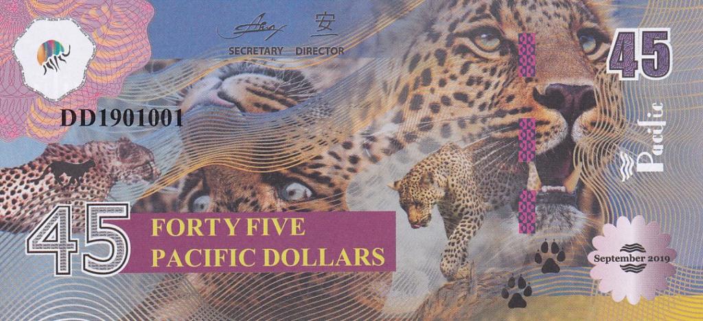 Тихий океан Бона 45 долларов 2019 год Леопард и Цветок UNC (30169)