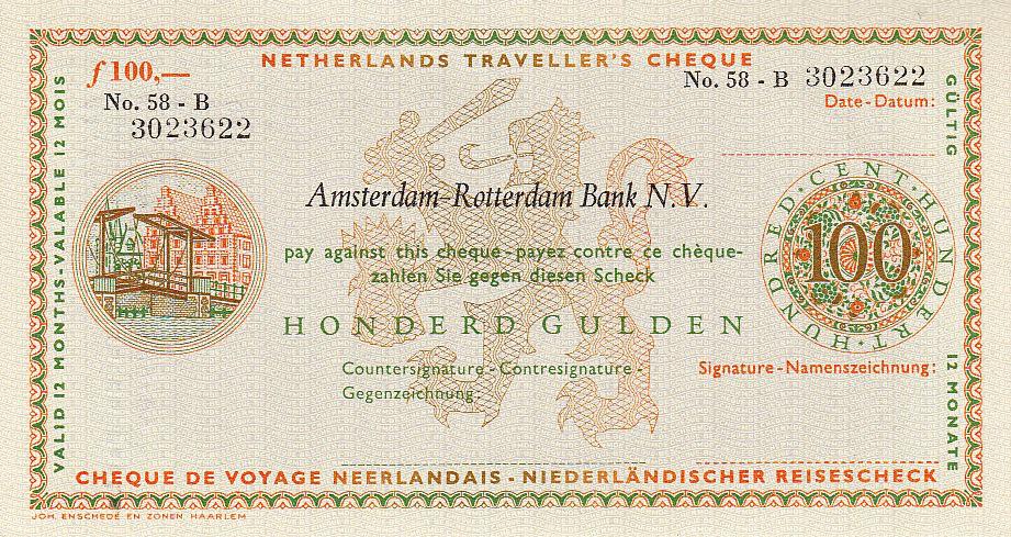 Нидерланды Дорожный чек 100 гульденов UNC (6891)