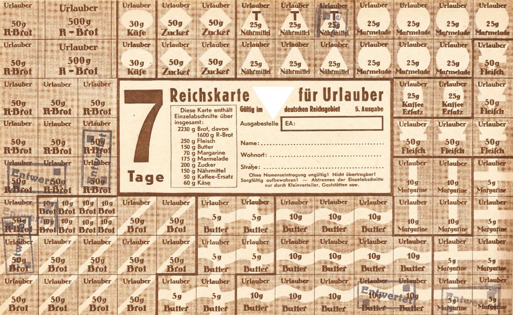Германия 3-й Рейх Продовольственная карточка 7 дней (для солдат) UNC (10082)
