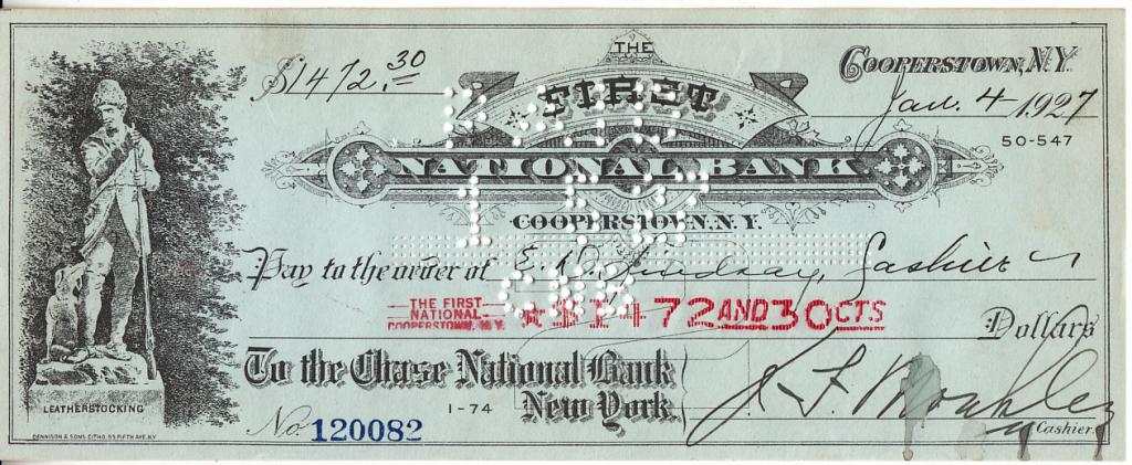 США Банковский чек 1472,30 доллара 1927 год XF (7890)