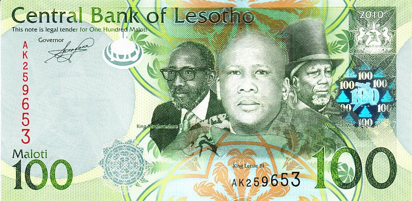 Лесото Банкнота 100 малоти 2010 год UNC (8820)