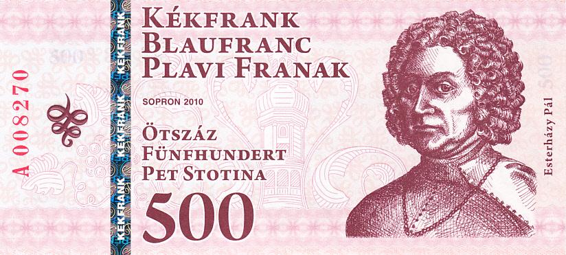 Венгрия Частный выпуск 500 франков 2010 год Деньги города Сопрон UNC (10421)