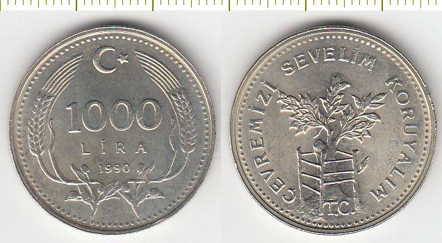 Турция Монета 1000 лир 1990 год - Защита окружающей среды UNC (24920)