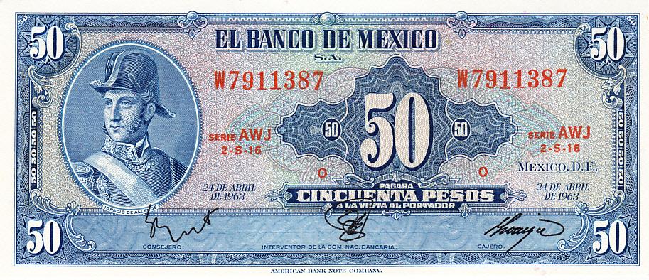 Мексика Банкнота 50 песо 1963 год UNC (10078)