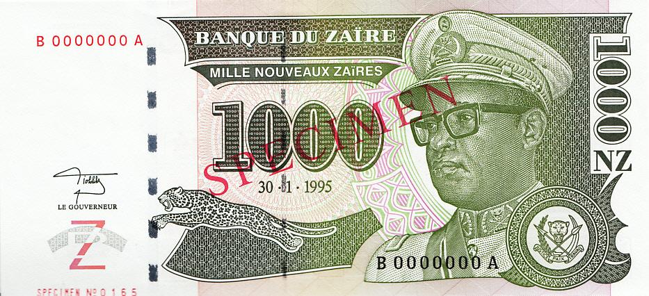 Заир Банкнота-образец 1000 новых заир 1995 год  UNC (7162)