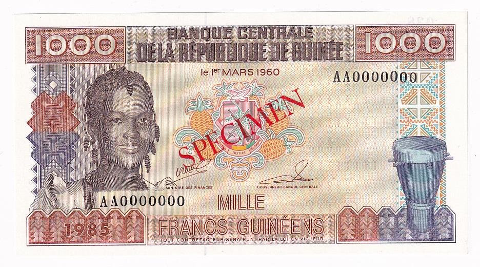 Гвинея Банкнота Образец 1000 франков 1985 год SPECIMEN №038 UNC (31580)