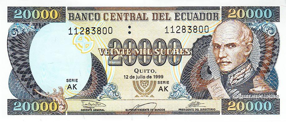 Эквадор Банкнота 20000 сукре 1999 год UNC (8395)