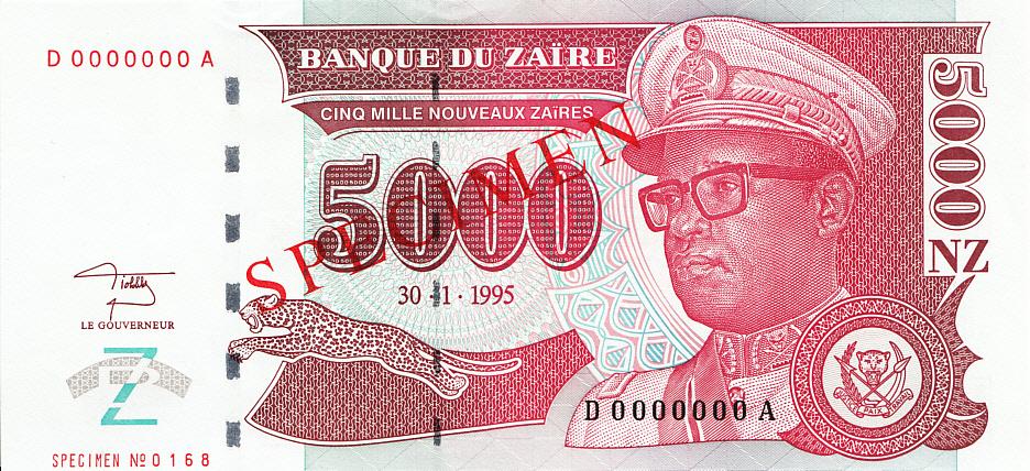 Заир Банкнота-образец 5000 новых заир 1995 год  UNC (7163)