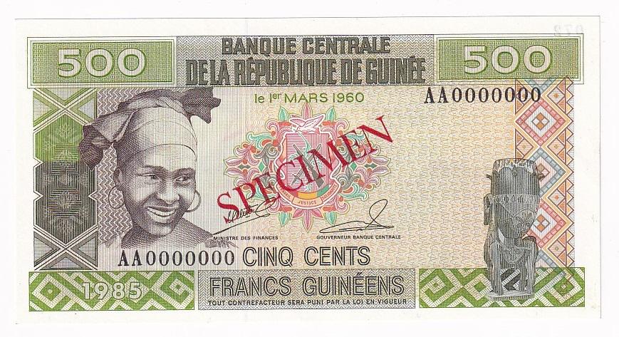 Гвинея Банкнота Образец 500 франков 1985 год SPECIMEN №072 UNC (31579)