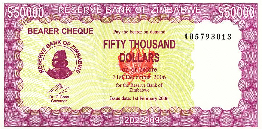 Зимбабве Банкнота 50000 долларов 2006 год UNC (6774)
