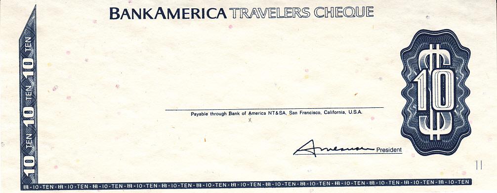 США Дорожный чек - образец 10 долларов RARE UNC (9708)
