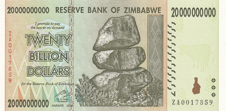 Зимбабве Банкнота 20000000000 долларов 2008 год Замещение Серия ZA UNC (23528)