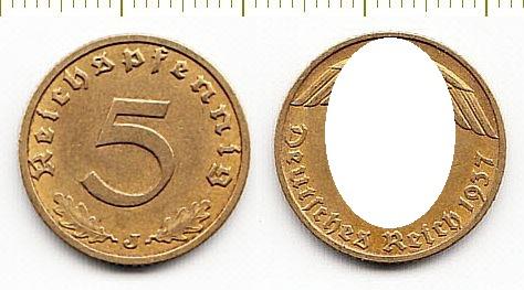 Германия Монета 5 пфеннигов 1937 год J XF/AUNC (14022)
