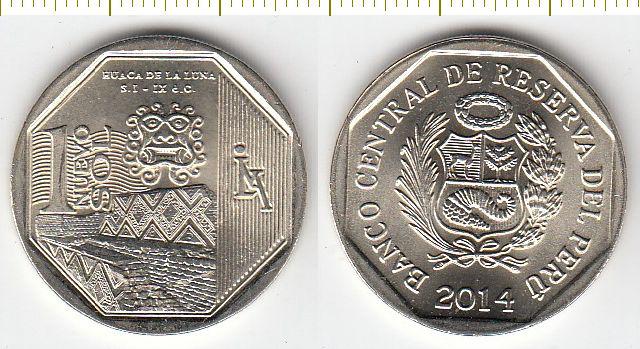 Перу Монета 1 новый соль 2014 год - Храм Луны (из ролла) UNC (22450)