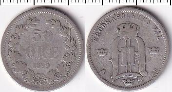 Швеция Монета Серебро 50 эре оре 1899 год VF (20899)