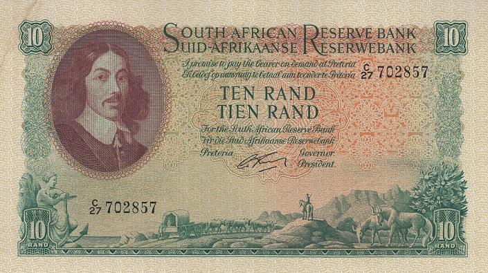Южная Африка Банкнота 10 рандов 1962 - 1965 год №702857 VF (23480)