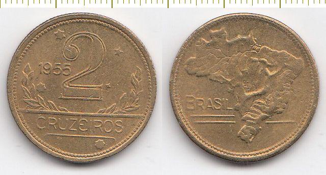 Бразилия Монета 2 крузейро 1955 год UNC (19547)