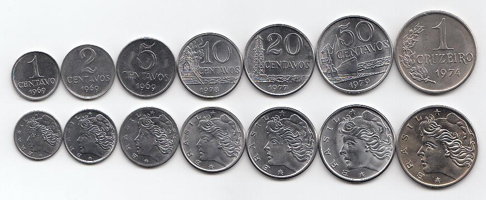 Бразилия Набор 7 монет 1969 - 1979 год UNC (17815)