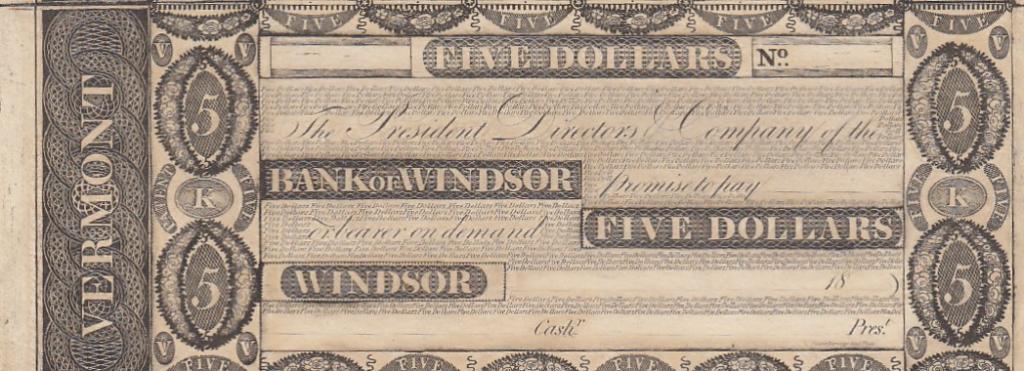 США Банкнота 5 долларов BANK of WINDSOR Вермонт UNC (26301)
