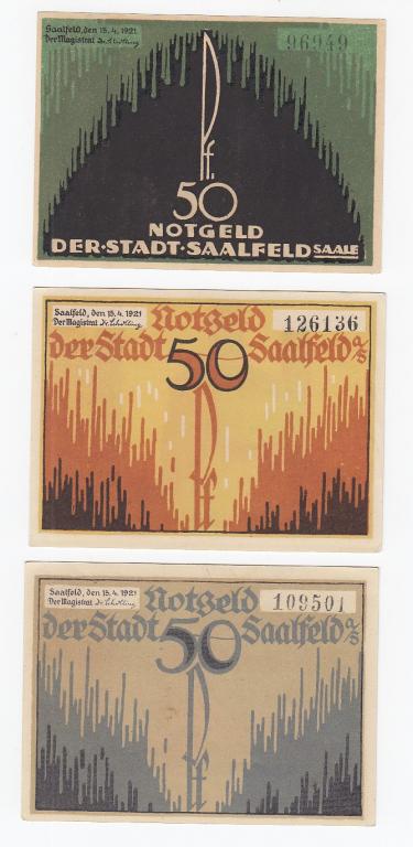 Германия Полный набор 3 нотгельда 1921 год Saalfeld AUNC/UNC (27140)