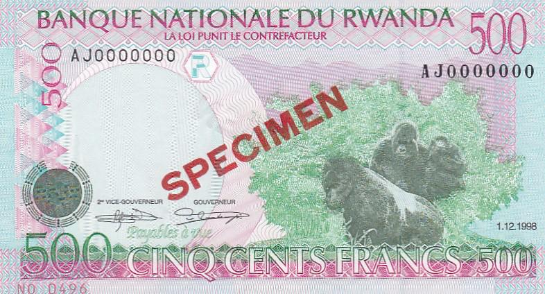 Руанда Банкнота Образец 500 франков 1998 год UNC (26359)