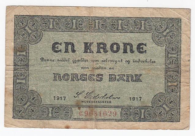 Норвегия Банкнота 1 крона 1917 год VF (27047)